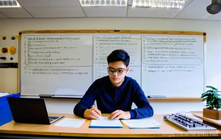 환경기사 실기시험 주의사항 - **Prompt:** A highly focused, determined environmental engineering student, appearing to be in their...