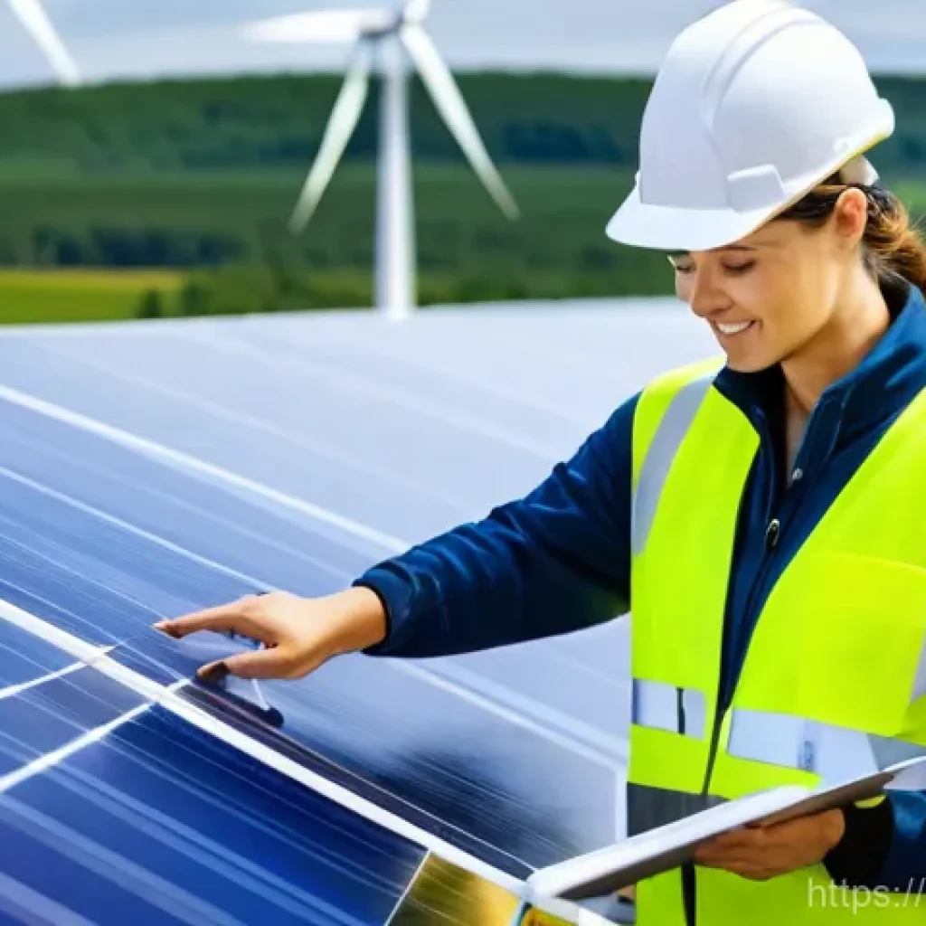 환경 직업군별 업무 사례 - **Prompt 1: Renewable Energy Pioneers at Work**
    A dynamic and brightly lit scene depicting a div...