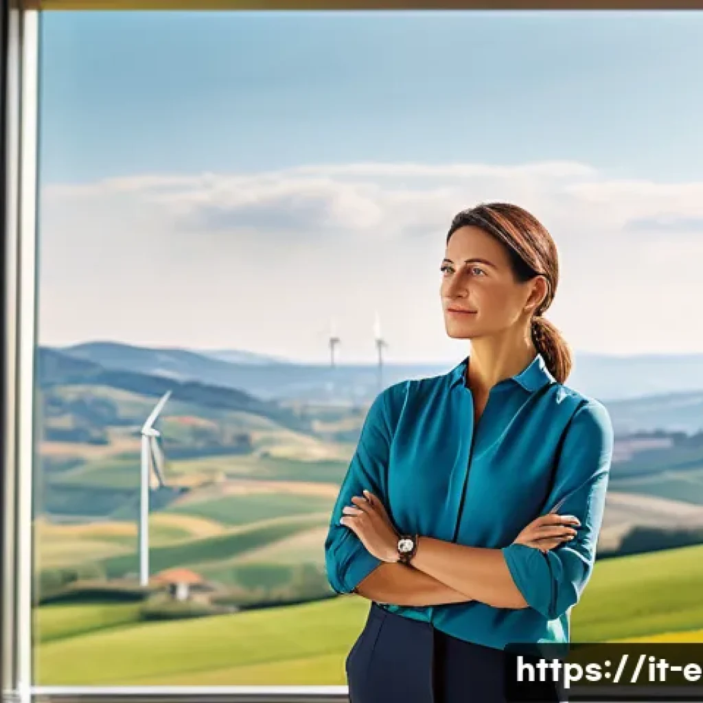환경보건 자격증 연봉 상승 - A confident Italian environmental consultant, a woman in her late 30s, stands in a bright, modern of...