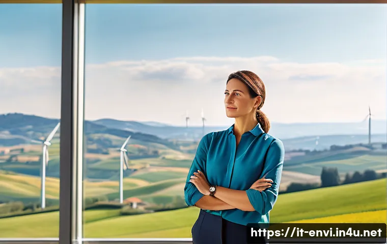 환경보건 자격증 연봉 상승 - A confident Italian environmental consultant, a woman in her late 30s, stands in a bright, modern of...