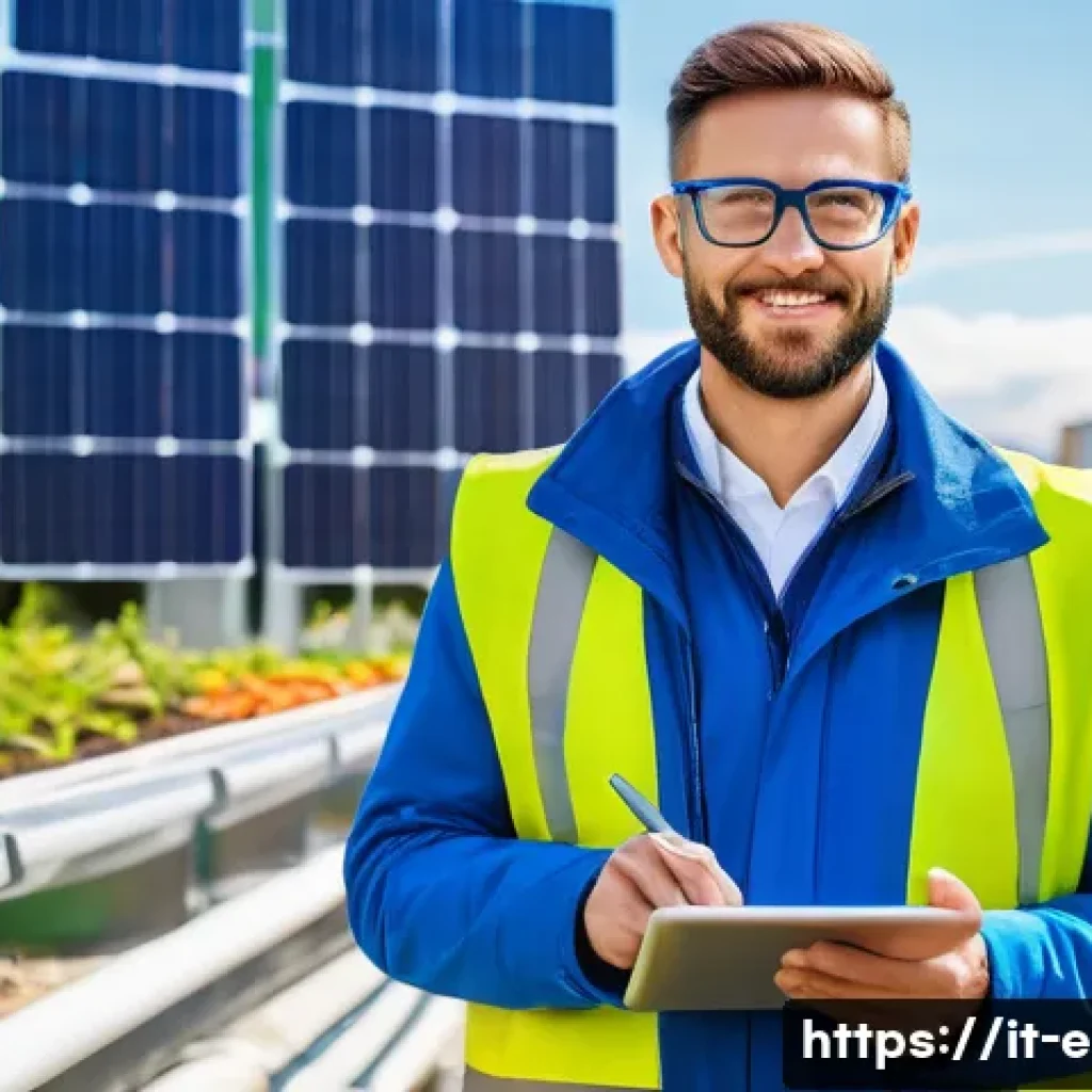 환경 관련 자격증 종류 - A professional environmental engineer in Italy, wearing smart business casual attire with safety gla...