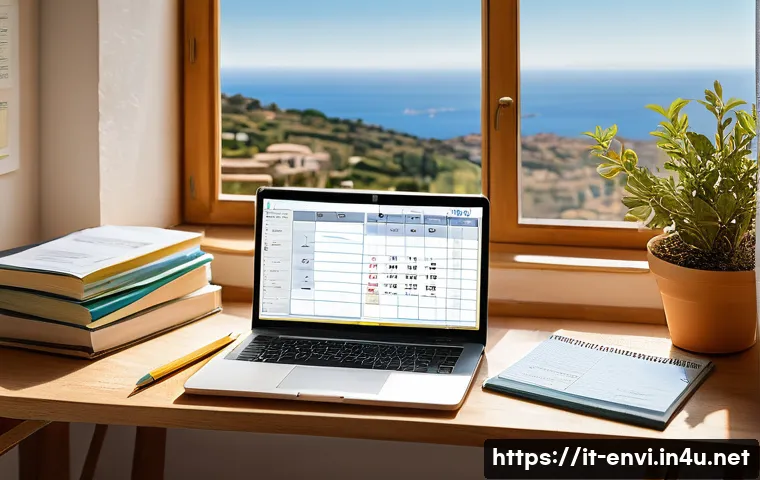 환경기술사 시험 준비 과정 - A detailed study desk setup for an environmental technician exam preparation in an Italian home offi...