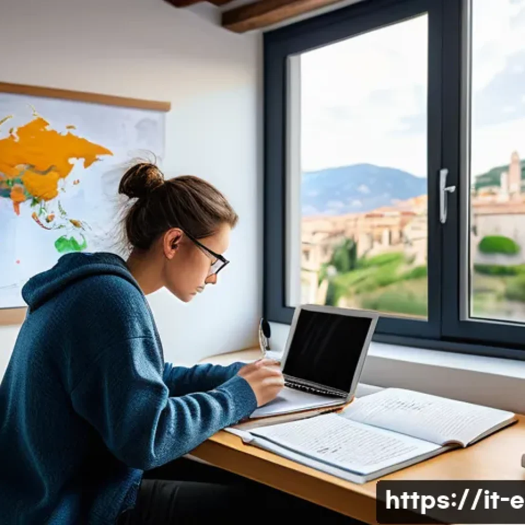 환경분야 시험 준비 꿀팁 - A focused young adult student studying environmental science at a cozy desk in a modern Italian apar...