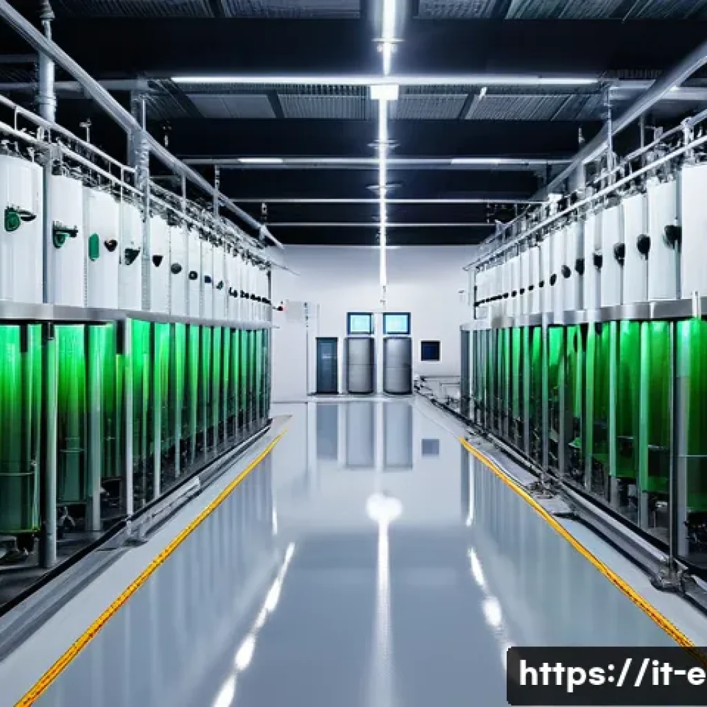 환경기술 실무 경험담 - A high-tech water treatment plant interior featuring advanced biological wastewater treatment tanks ...