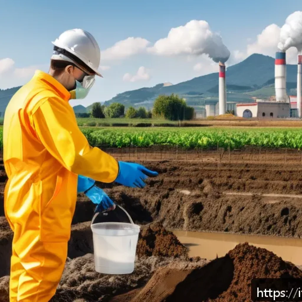 환경기사 필기 시험 과목 - A professional environmental technician in Italy wearing appropriate safety gear and protective clot...