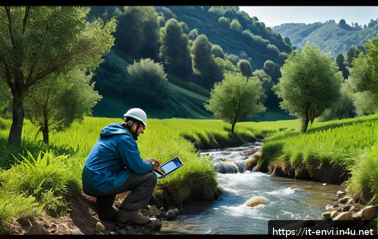 환경직 채용 트렌드 - A highly detailed scene of a natural resource management specialist at work in a lush Italian forest...