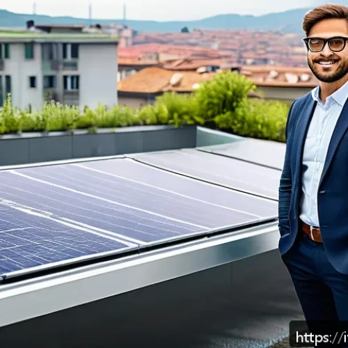 환경직 이직 성공 사례 - A professional environmental engineer at work, designing renewable energy systems in a modern Italia...