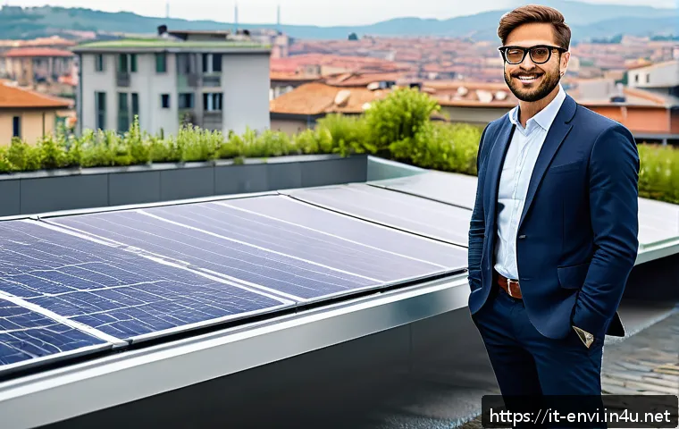 환경직 이직 성공 사례 - A professional environmental engineer at work, designing renewable energy systems in a modern Italia...