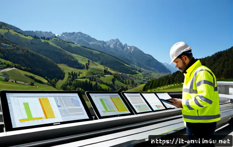 Home 17 환경 기술사의 업무 사례 - Photorealistic environmental engineer in safety helmet and high-visibility jacket inspecting a moder...